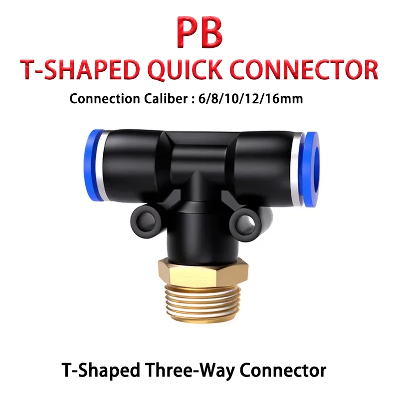 

1pcs Pneumatic Air Connector Fitting PB 4mm-16mm Male Thread M5 1/8 1/4 3/8 1/2 3/4 3Way Hose Fittings Pipe Quick Connectors