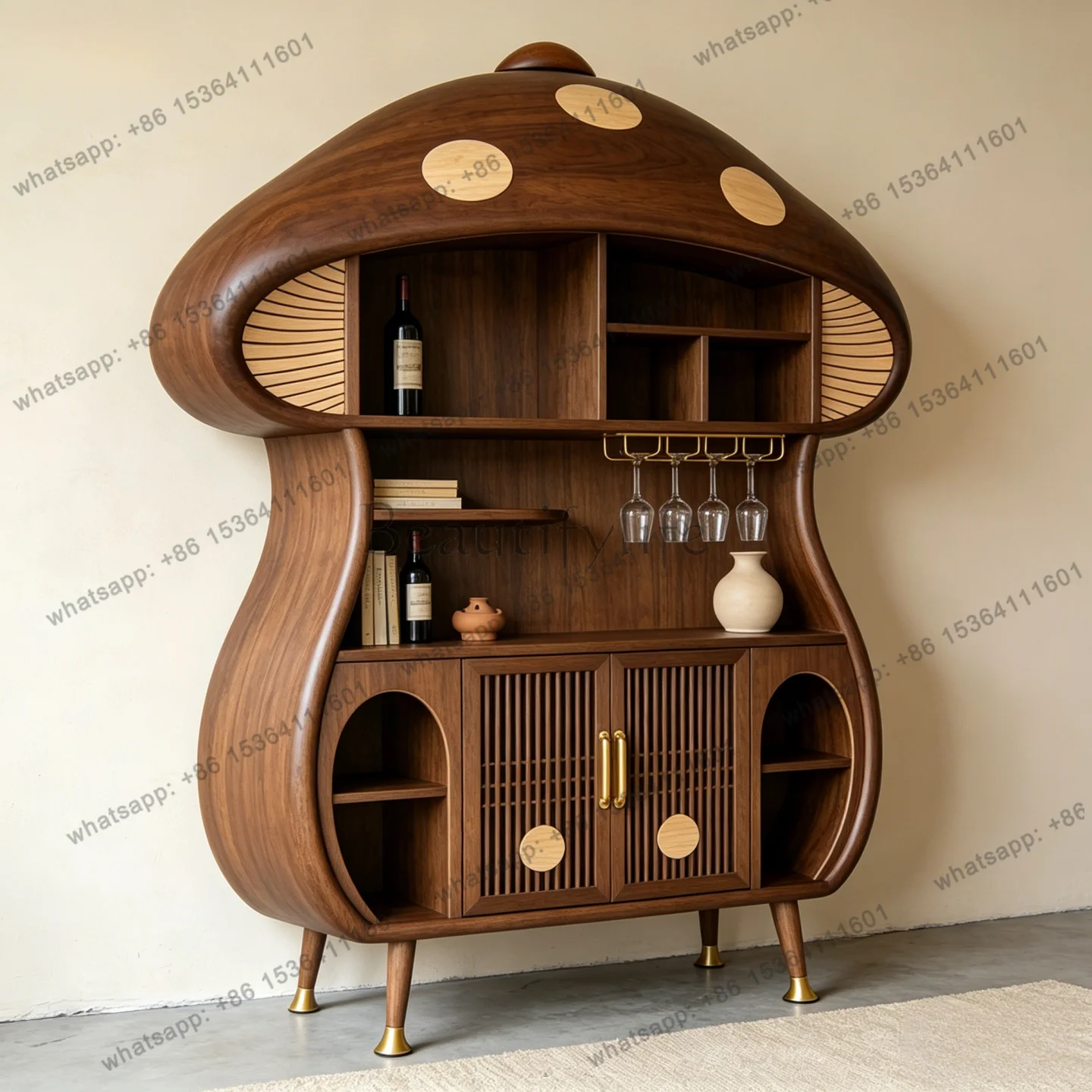 FG mushroom modeling solid wood dining side cabinet multi-functional storage decorative wooden wine cabinet integrated cabinet