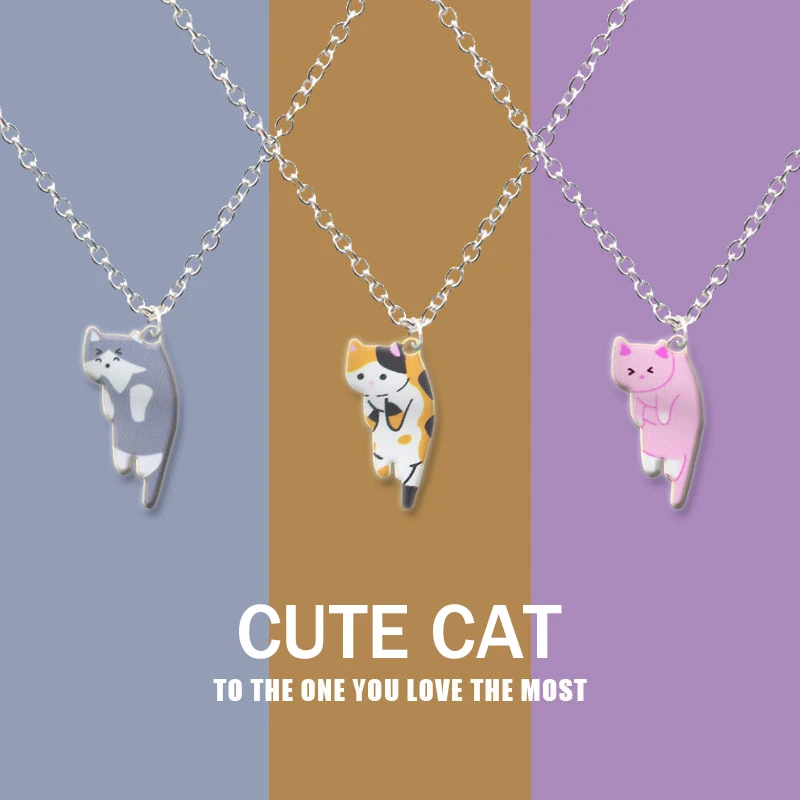 Creative Cute Pet Cat Motif Pendant Chain Necklace for Women Student Gift Different Variety Pendants Birthday Lucky Jewelry 2024