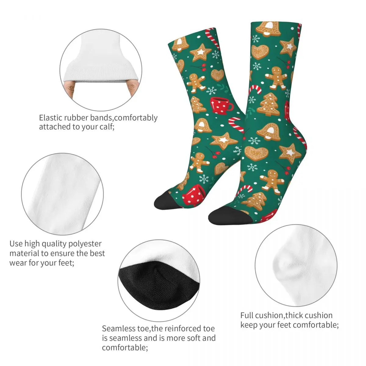 Casual Merry Christmas Candy Coffee Basketball Socks Polyester Crew Socks for Women Men Sweat Absorbing