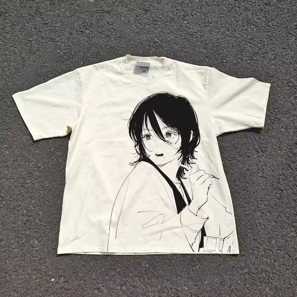 Frühling und Sommer neues Oberteil mit täglich bedrucktem Muster im japanischen Stil, kurzärmeliges Damen-T-Shirt, weitärmeliges Oberteil