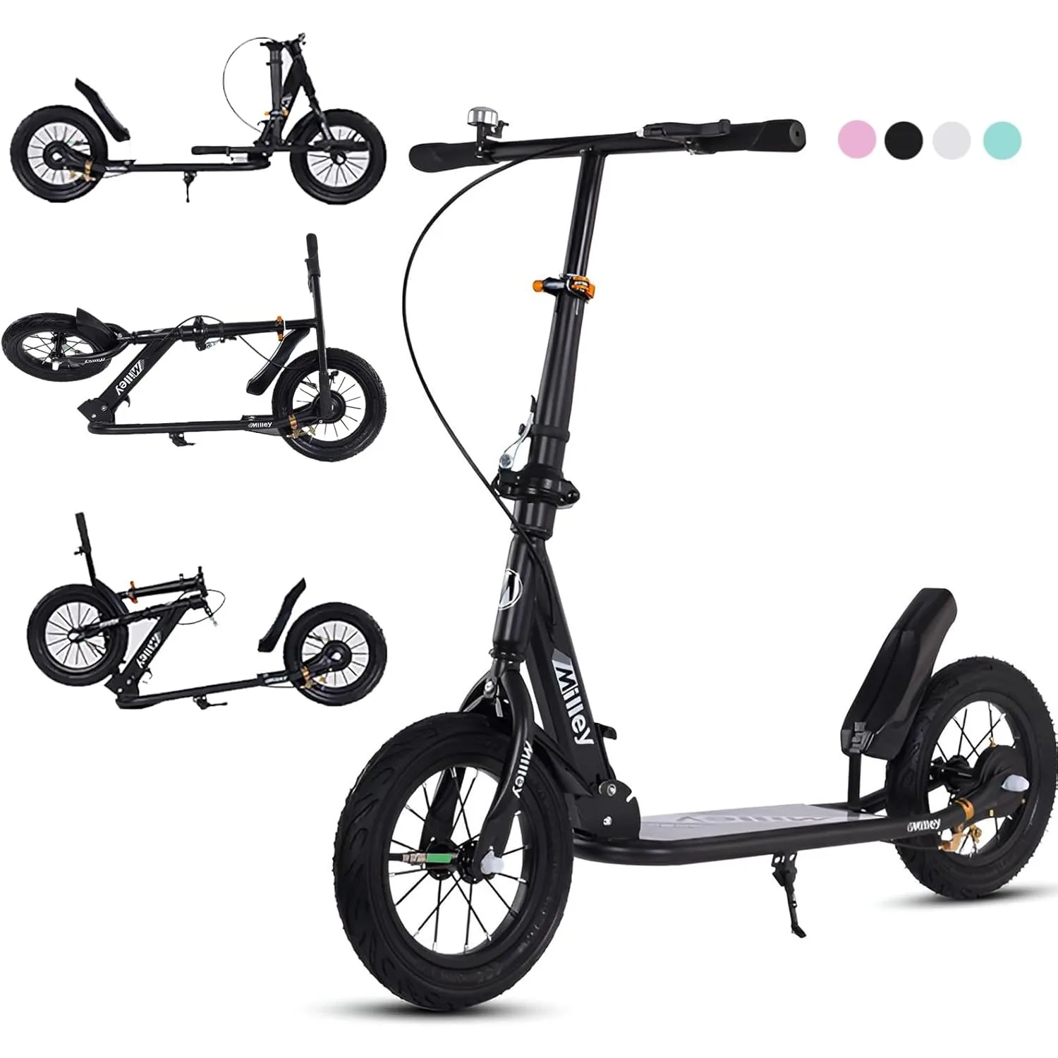 Adult Scooter with Big Wheel Rear Holding Brake Adjustable Height One Click Folding Commuter Kick Scooter for Adults & Teens