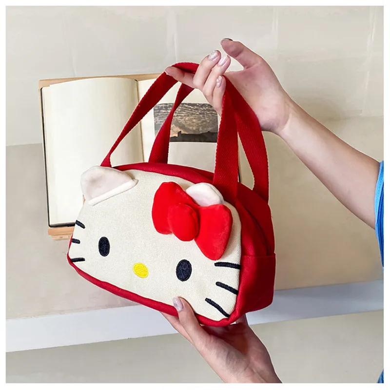 Sanrio Handbag Kawaii Hello Kitty My Melody Canvas Bag Cartoon Cute Tote Soft Cosmetic Bags Makeup for Women Christmas Gifts Toy