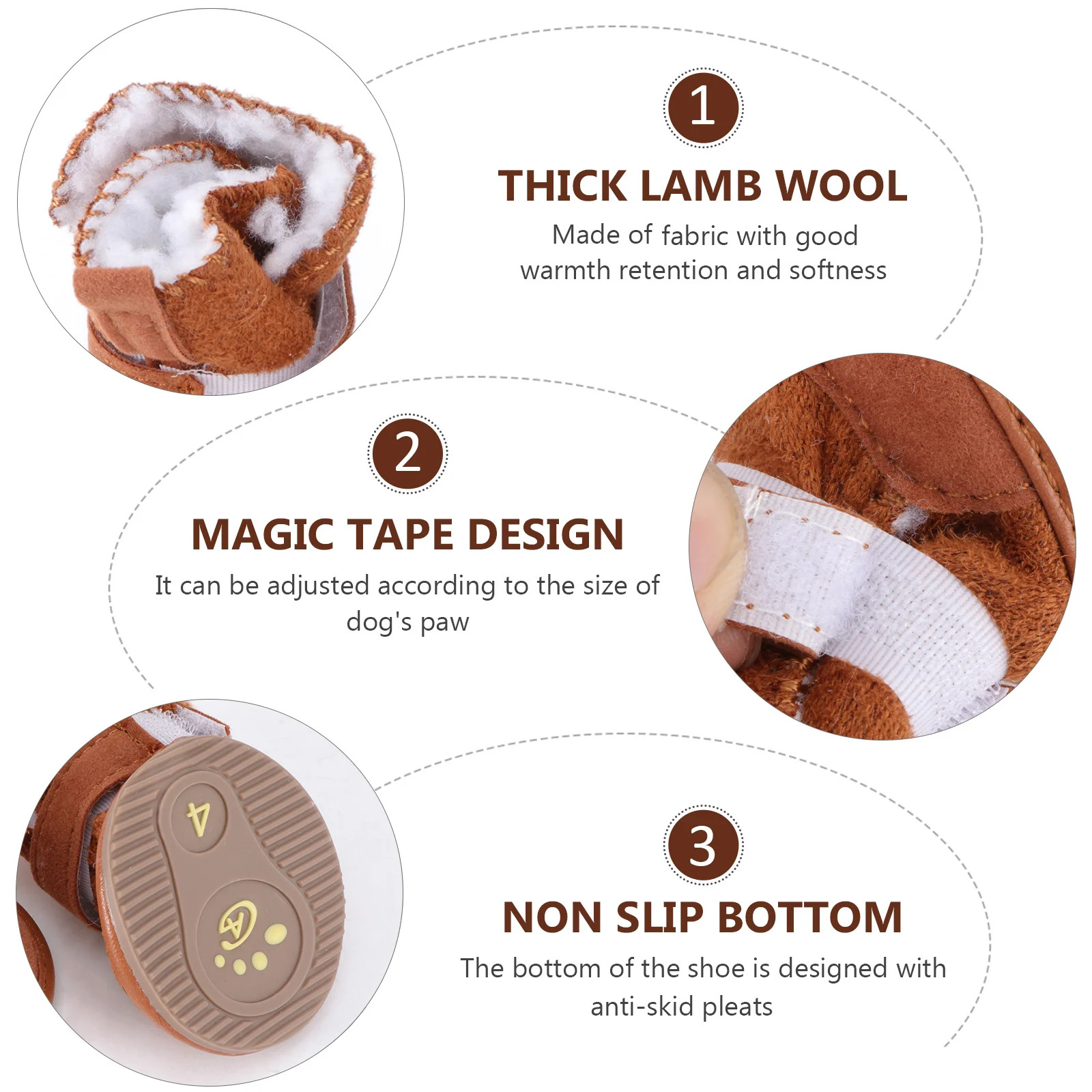 

4pcs Dog Lamb Snow Boots Winter Gear Soft Rubber Soles Anti Slip Pet Shoes Puppy Booties Outdoor Warm Comfortable