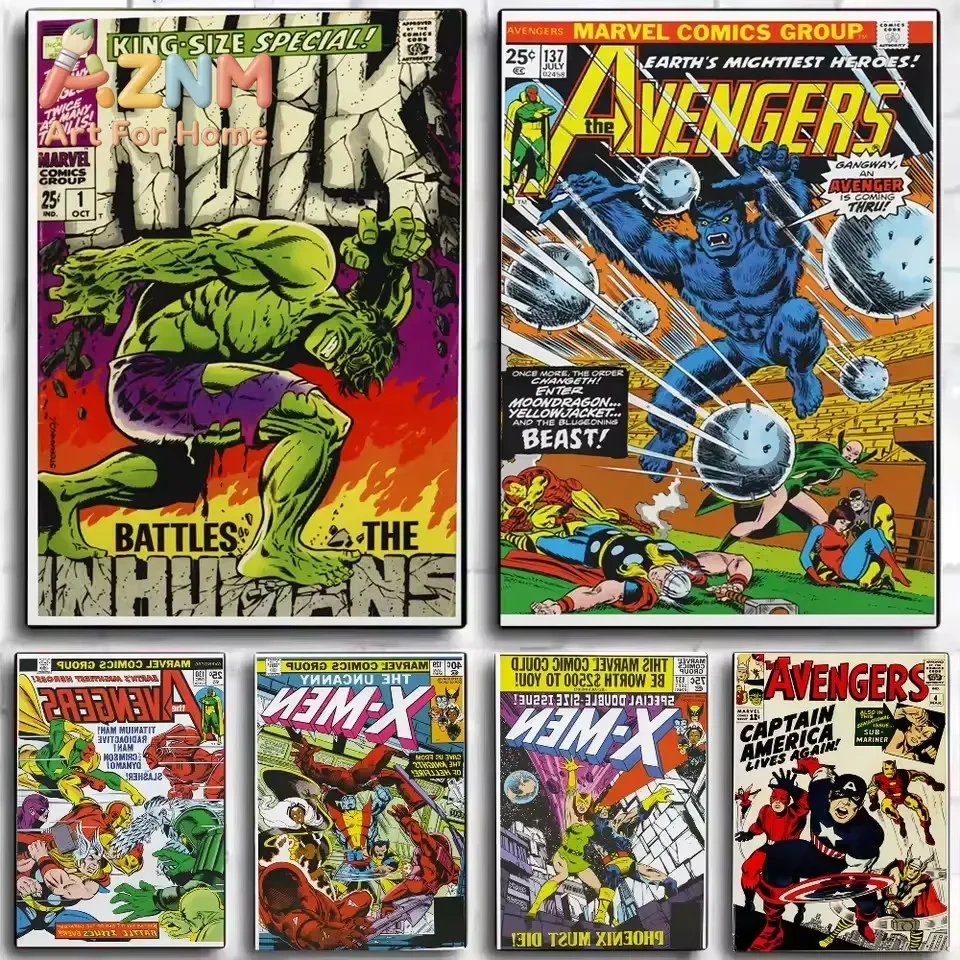AZNM Retro Super Hero Comic Canvas Wall Art Vintage Comic Print Poster for Boys Bedroom Game Room Home Wall Decor
