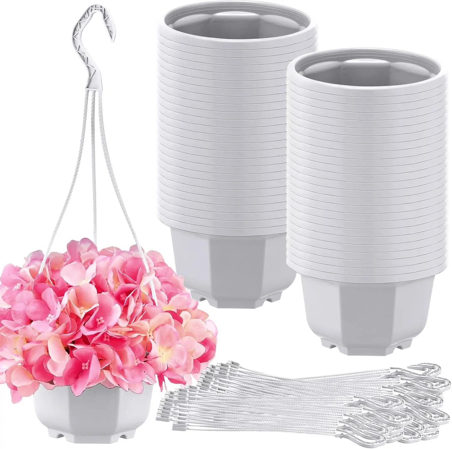 

50 Pcs 5.9 inch Plastic Hanging Plant Pots with Hooks, Outdoor Flower Baskets for Garden Balcony Porch