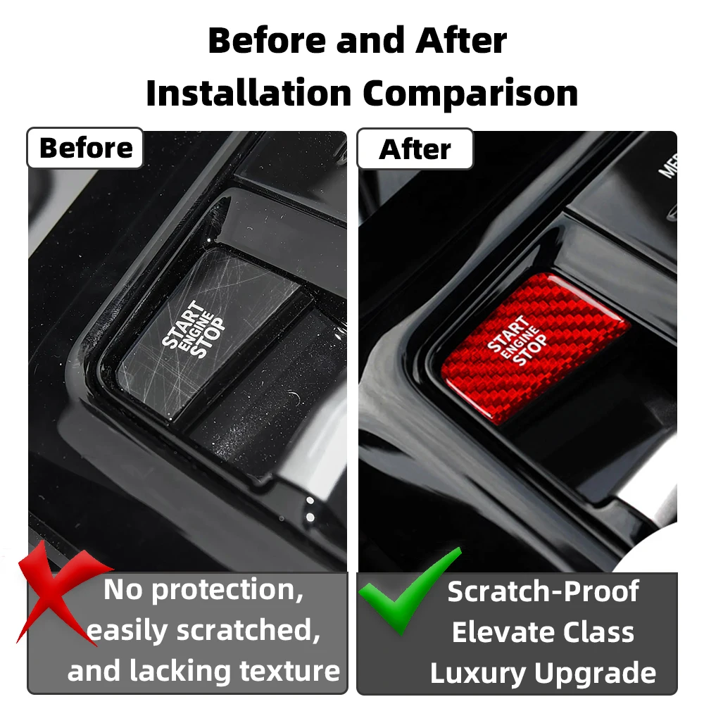 Car One-Touch Start Button Cover for Bmw 5 Series 7 Series G60 G70, Real Carbon Fiber Hard Start-Stop Switch Decorative Cover Interior Sticker, Red and Black Accessories