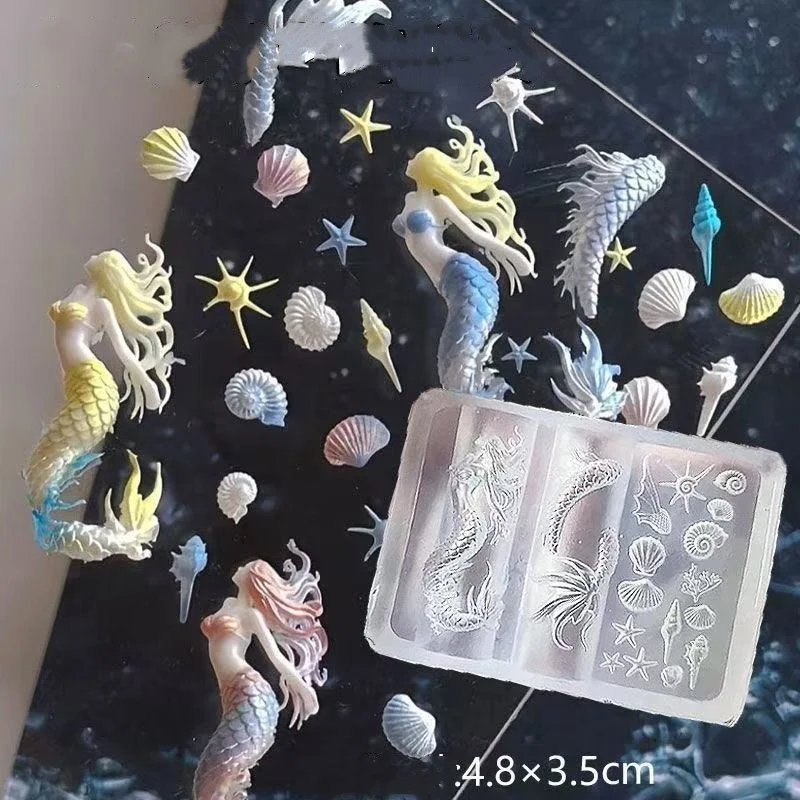 Stampo per unghie 3D conchiglia di mare Strumenti per unghie in silicone Sirena estiva Spiaggia Oceano Pendenti per unghie Stampi in resina Accessori per nail art Forniture per unghie