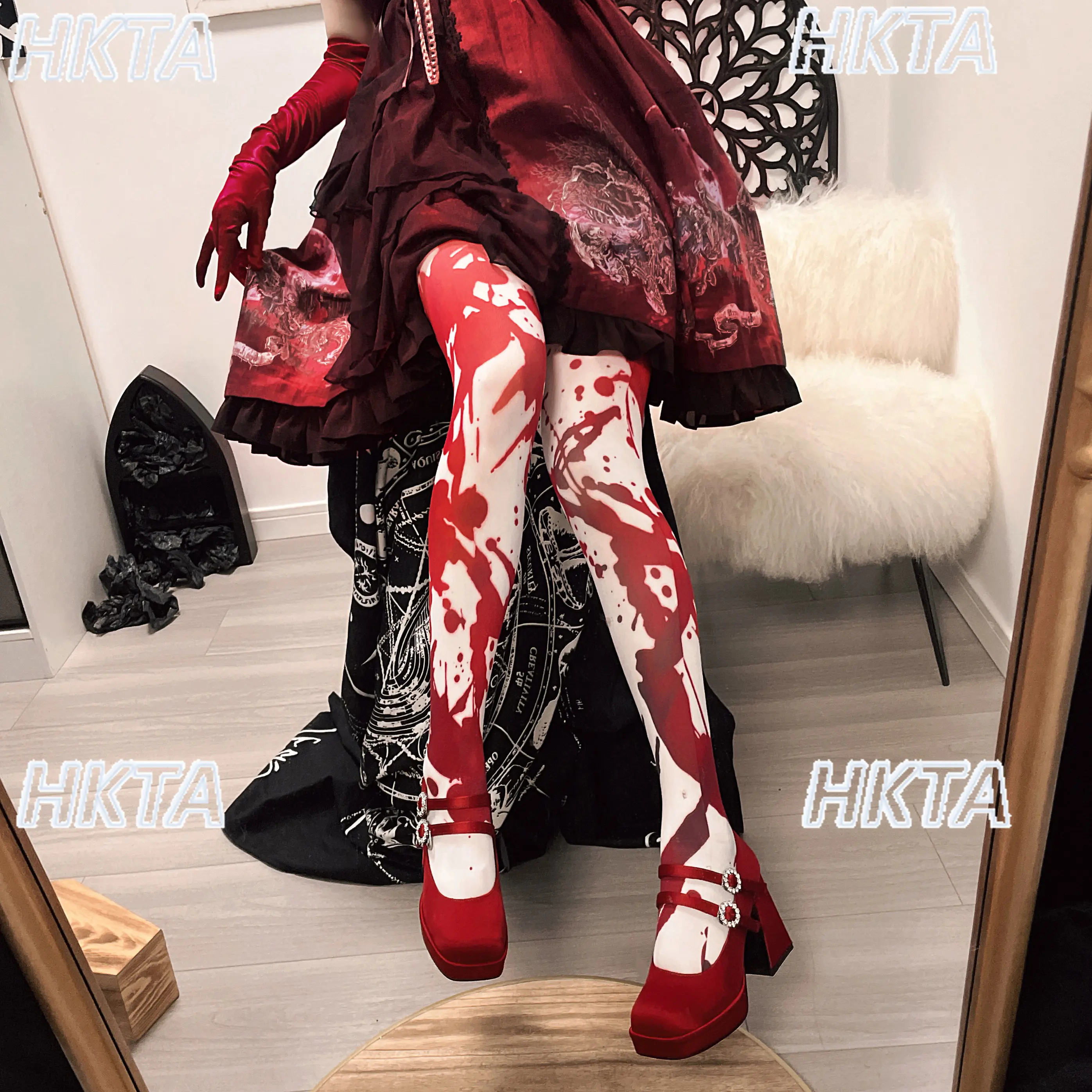Dark Goth Subculture Punk Spring New Hot Girl Print Pantyhose Stockings Halloween Cosplay Personality Y2k Thigh High Socks Women