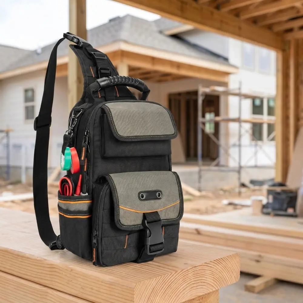 Zippered Electrician Tool Pouch Ergonomic Handle Portable Tool Bag Shoulder Strap Durable Storage Pouch Technician