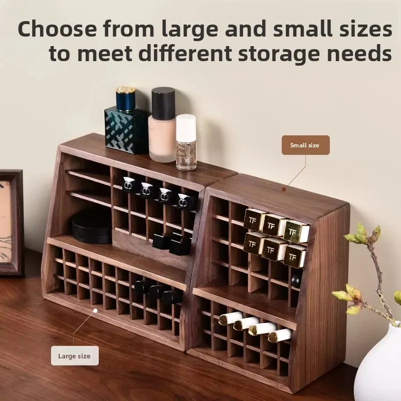 

Luxury Black Walnut Makeup Organizer Large Capacity Lipstick Holder Ins Lip Gloss Display Case High-End Cosmetic Storage Box