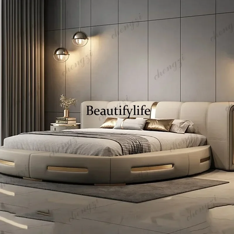 03 Round Full Bed Bedroom Frame Queen Double Massage Bed Luxury Human Dog Floor Simple Sleeping Platform Beliche Home Furniture