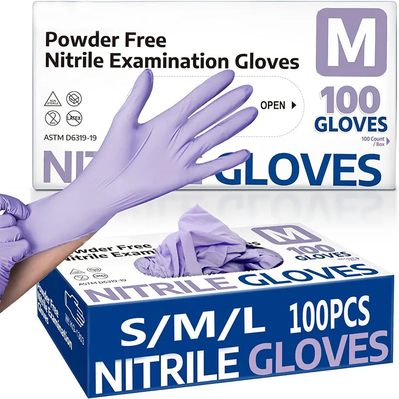 

10/20/50/100 шт. фиолетовые одноразовые нитриловые перчатки, водонепроницаемые без латекса, для бытовой уборки, безопасные для еды защитные рабочие перчатки