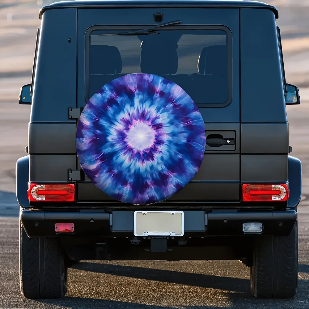 1pc Blue-Violet Tie-Dye Spare Tire Cover - Durable Polyester, Universal Fit For Cars, SUVs & Trucks, Perfect Outdoor Tire Protec