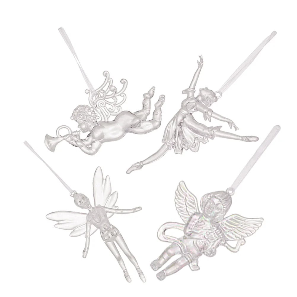 

4Pcs Clear Acrylic Angel Ornaments High Transparency Christmas Tree Decor Ballet Girl Cupid Pendant Holiday Keepsake