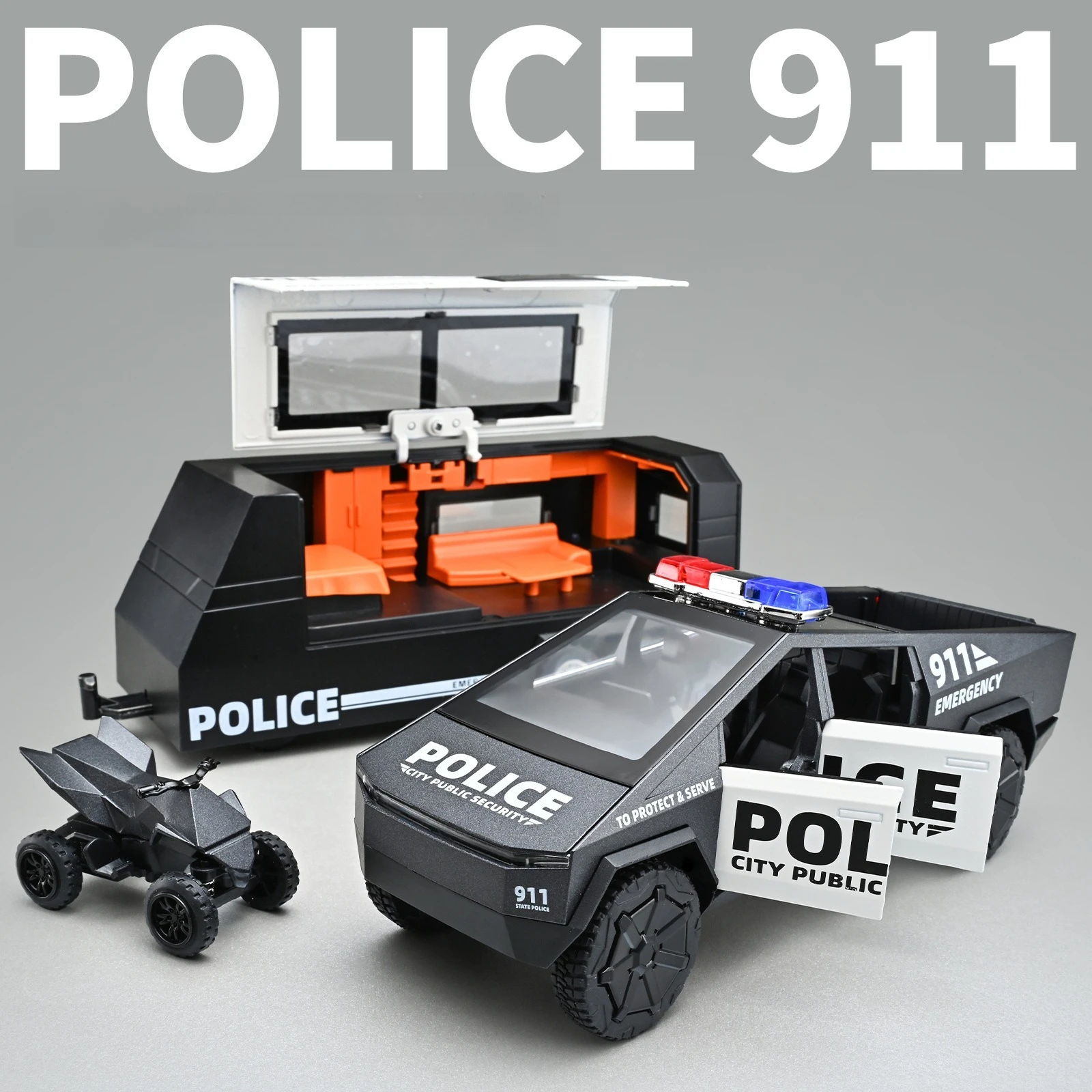 1:32 RV Alloy Car Model Pull Back Sound and Light Police Car Model Toy Gift Diecast Alloy Car Model Collectible