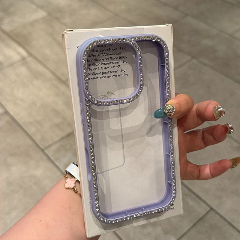 الفاخرة شفافة الماس مرصع بالجواهر جراب هاتف آيفون 11 12 13 14 15 16 17 برو ماكس زائد الهواء بريق الوفير الخلفي حالات 2026