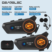 GEARELEC C2 Motorcycle Helmet 5.3 Bluetooth Intercom Headset 50m 2-Rider IP67 Waterproof BT Wireless Communication Multicolor