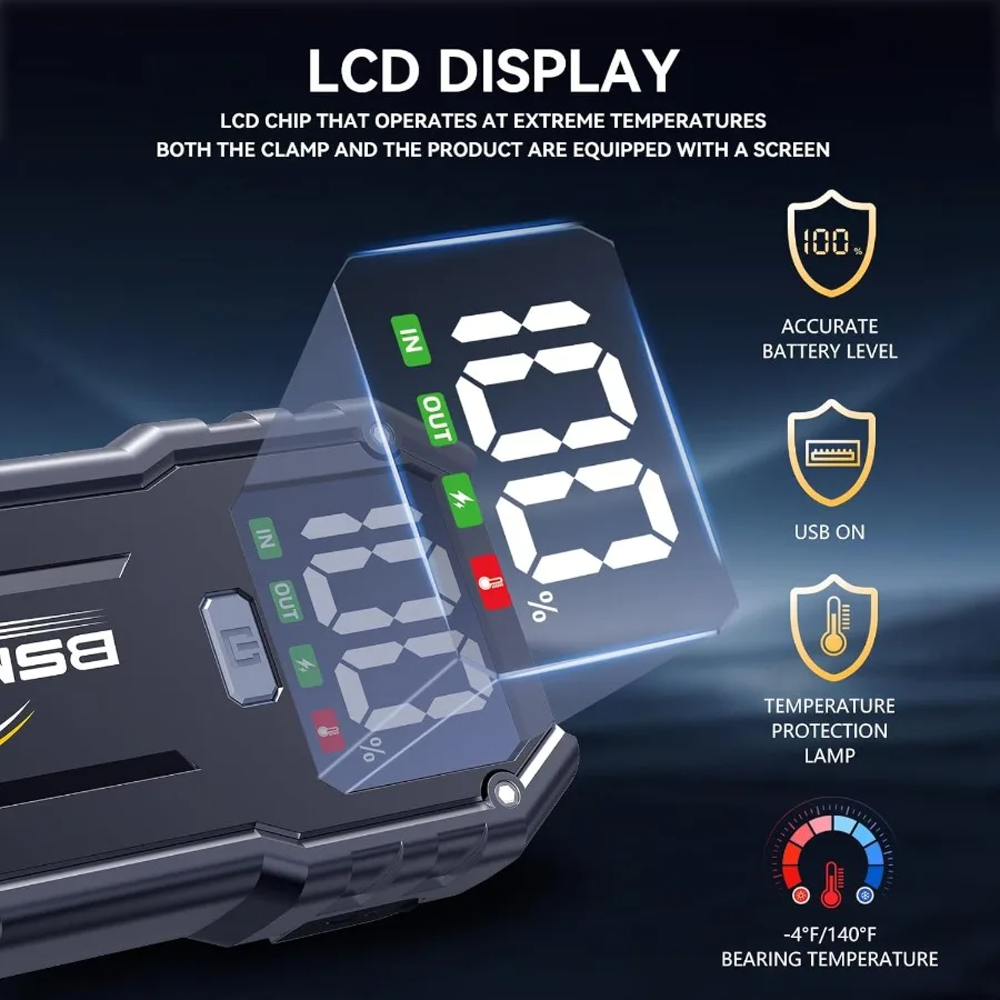 Avviatore di emergenza 7000A 26800mAh Batteria per avviamento di emergenza per auto con display a LED e luce LED integrata per tutti i gas e fino a 10,0 litri D