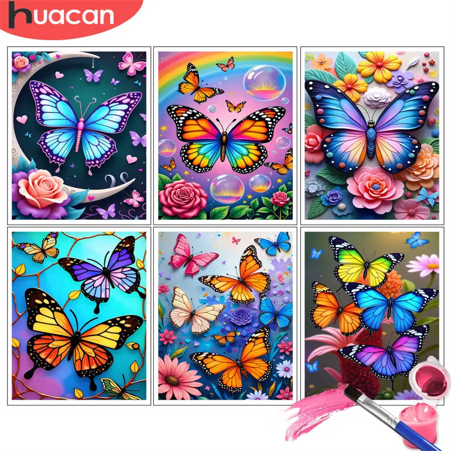 HUACAN Malen nach Zahlen Kits Schmetterling Blumenelemente Malerei Set DIY Ölgemälde Insekt Artcraft Handpaint Home Decor