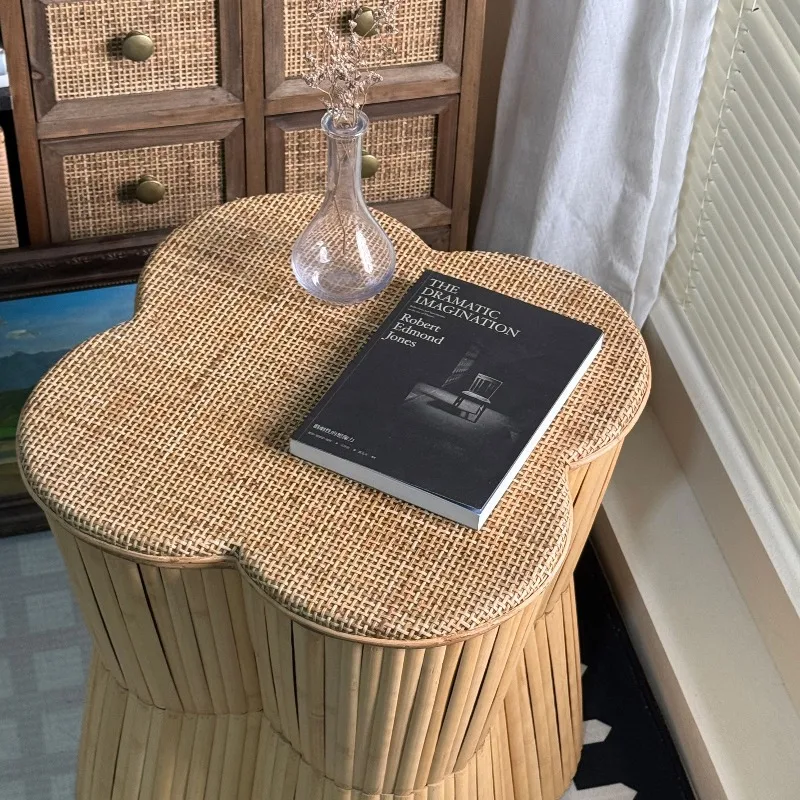

Handmade Wicker Bamboo Storage Side Table Rustic Nightstand End Table for Living Room Coffee Tables Balcony Boho Home Furniture