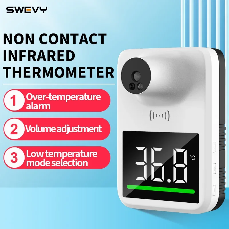 SWEVY LCD Wall-Mounted Non-Contact Automatic Thermometer With Voice Broadcast And Data Logging Functions.