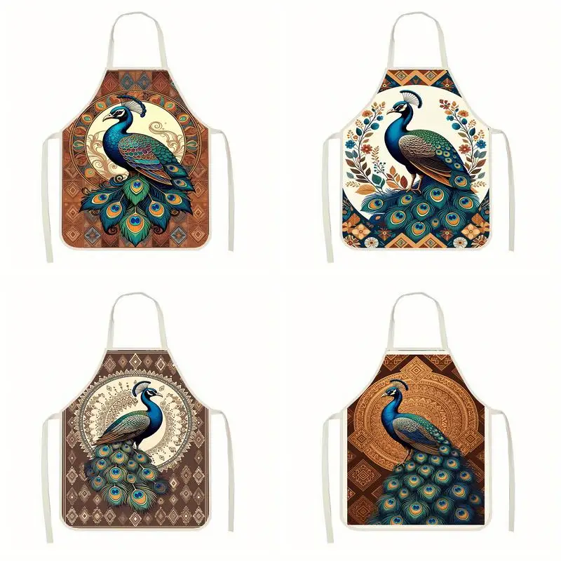 

Exotic Peacock Pattern Apron Linen Apron, Suitable For Kitchen Cooking, Parent-Child Interaction, Painting And Other Scenarios