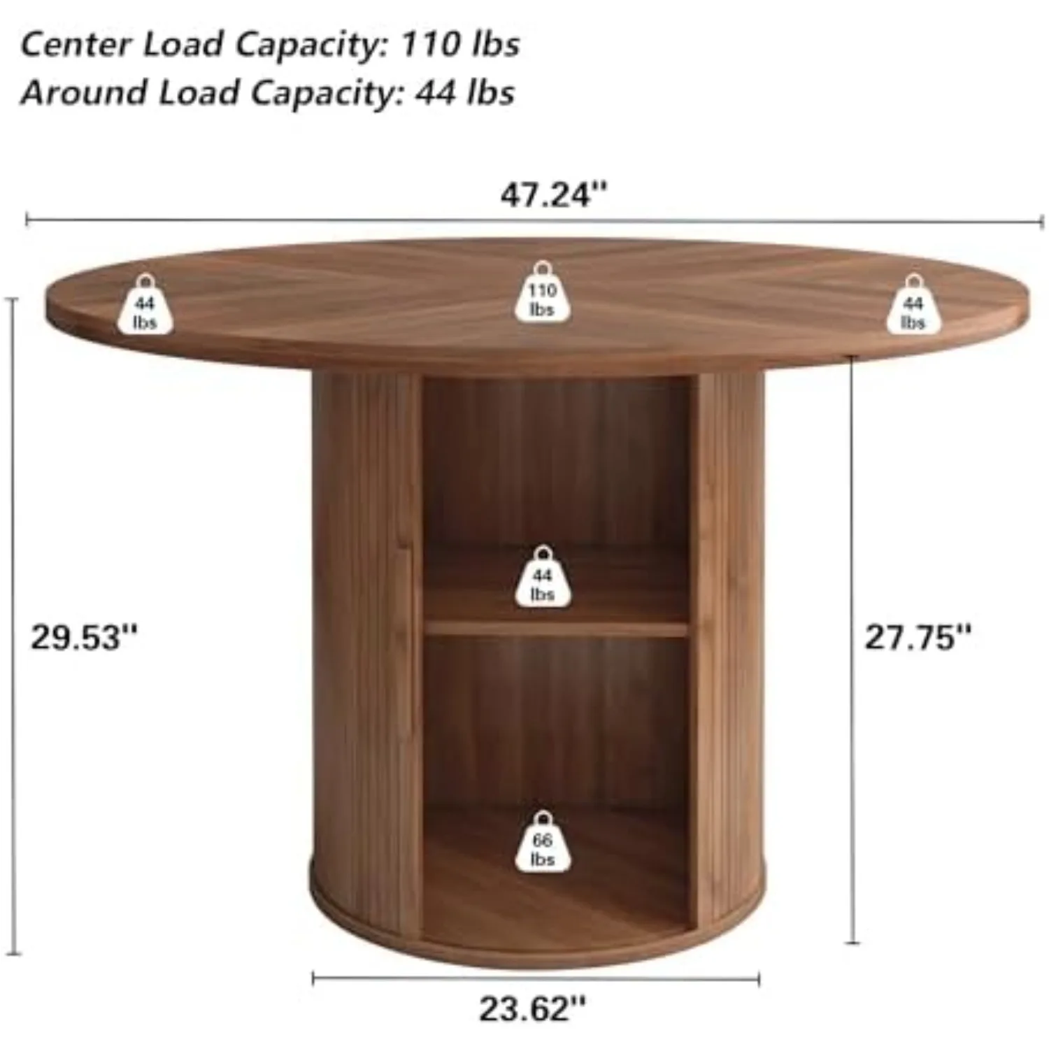 47 inch Round Dining Table for 4, Kitchen Table Dinner Table with 2-Layer Storage Shelf and Wood Slide Door for Home