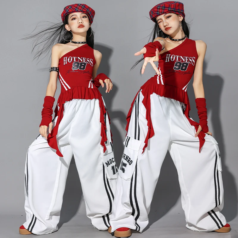 Hip Hop Kids Crop Top Street Dance Pantaloni bianchi larghi Ragazze Stage Streetwear Bambini Costume jazz Ragazza Gruppo Adolescenti Set di vestiti