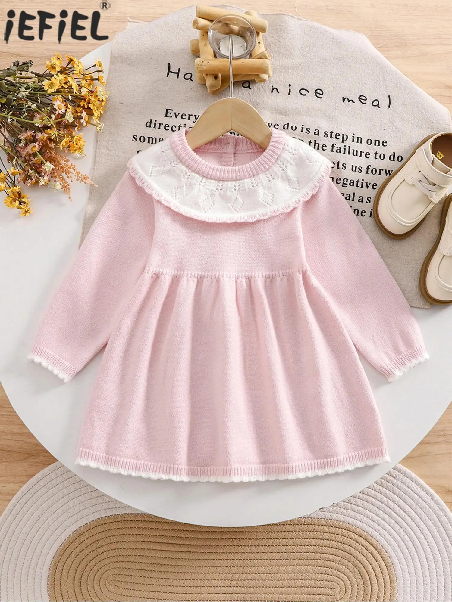 

Милое платье-свитер для маленьких девочек, трикотажные платья в рубчик с длинными рукавами, одежда для малышей, осенне-зимняя одежда, повседневная игровая одежда