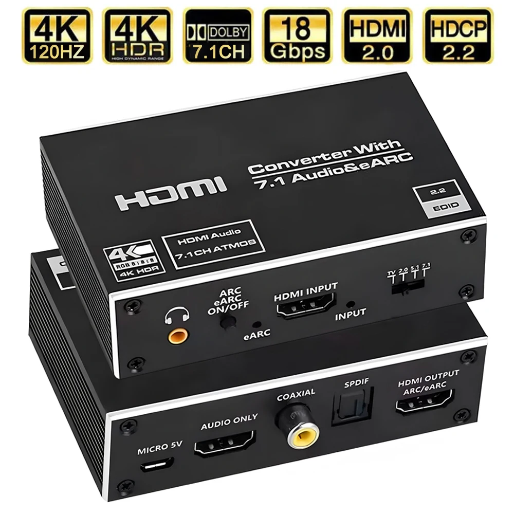 HD-MI Earc przełącznik ekstraktor Audio 4K 60Hz HD-MI 2.0 ekstraktor Audio z Earc 7.1Ch HD-MI do Toslink/koncentryczne 5.1 + HD7.1ch Audio