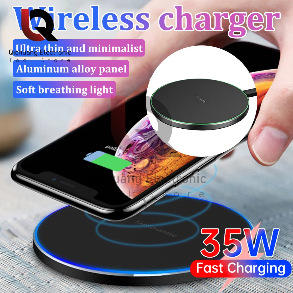 1Pcs 35W Fast Wireless Chargers USB Type-C Wireless Charging Pad For Mobile Phone Aluminum Alloy desktop Quick Charger