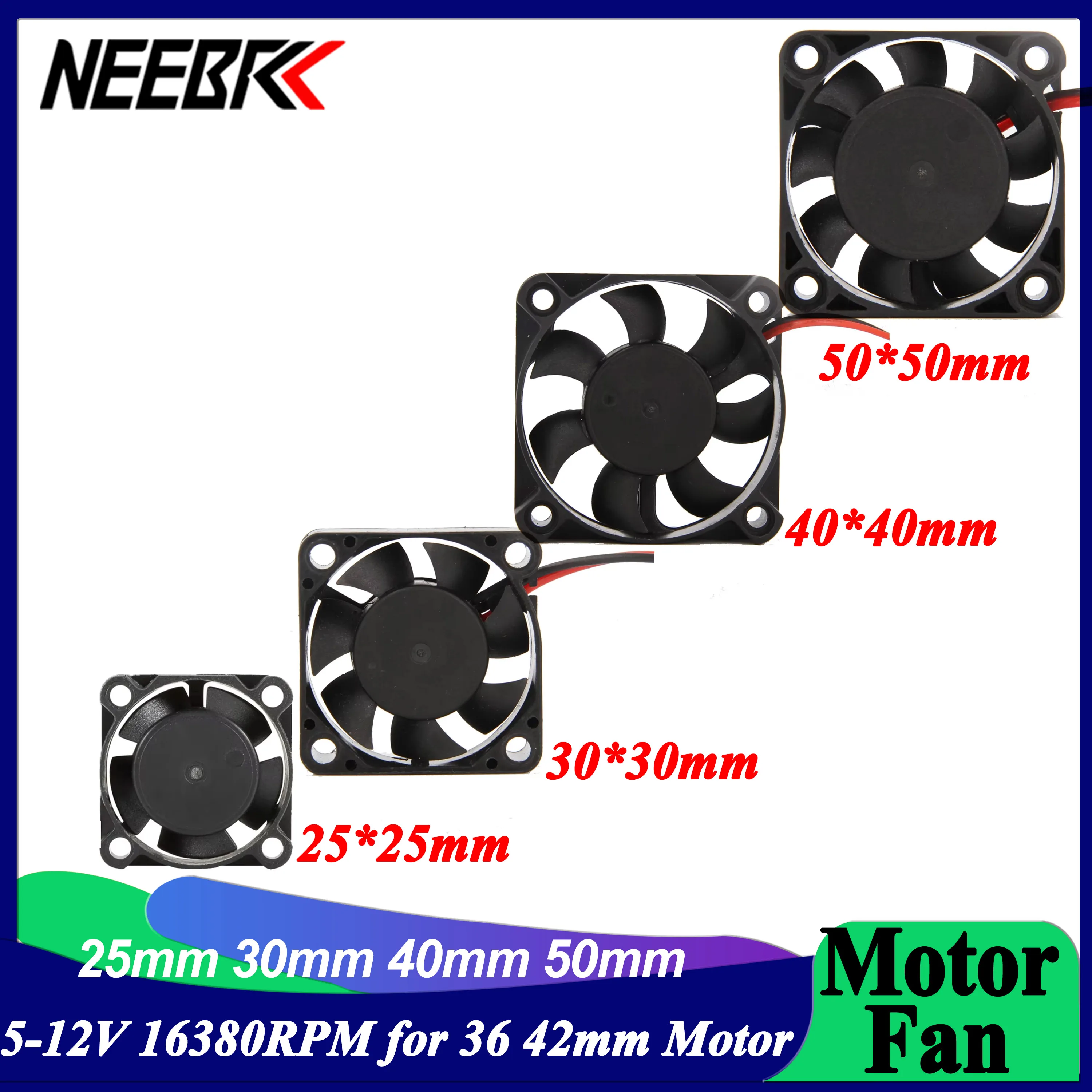 

NEEBRC 25mm 30mm 40mm Fan 5-12V DC Heat Sink High Wind Rapid Cooling Max 16380RPM 30/60/120/150A ESC 36/42mm 3650 Motor Parts