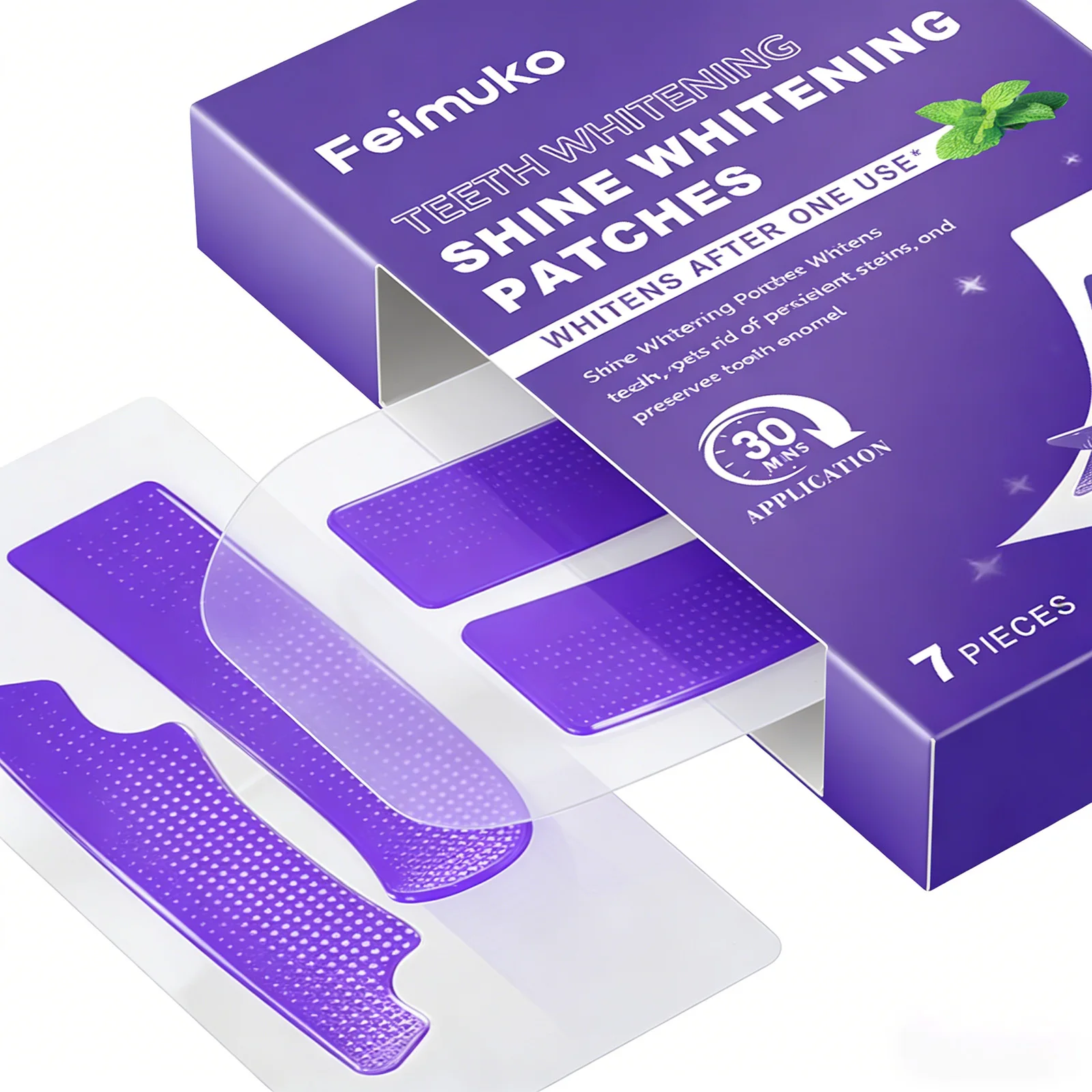 

Purple Teeth Whitening Strips 7 Strips 90-Day Long Lasting Results Enamel Safe Low Sensitivity Fresh Breath Tooth Brighten Strip
