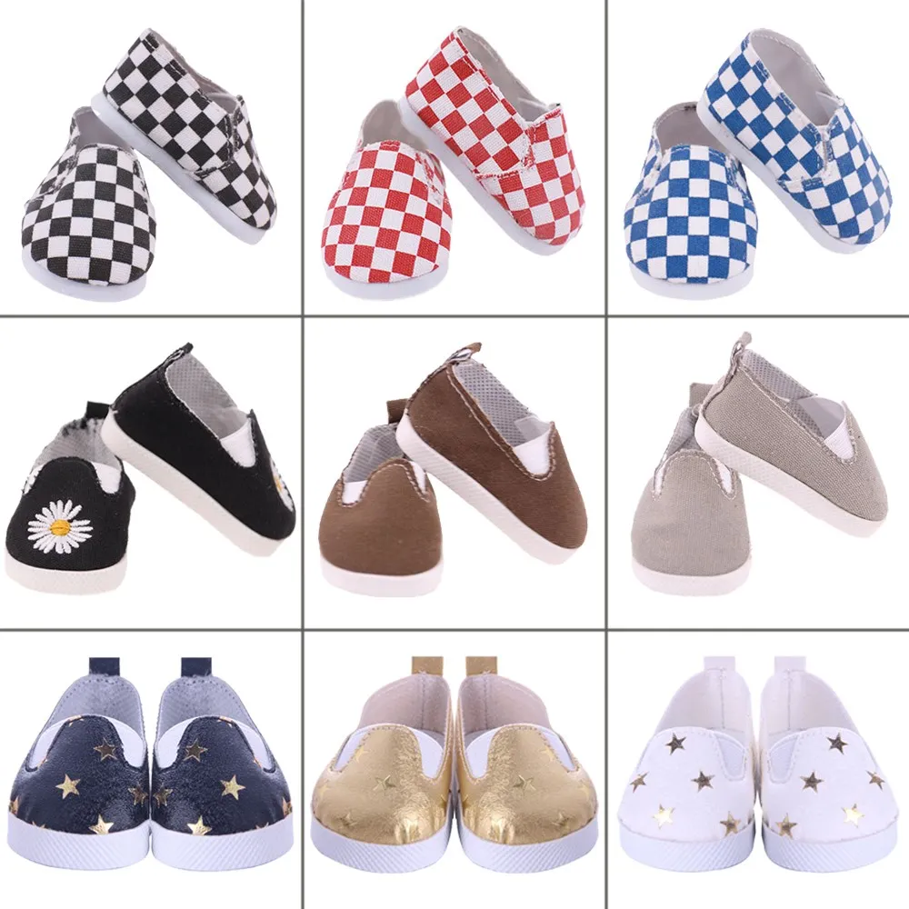 

7Cm Handmade Slip-On Canvas Sneakers Sports Shoes For 18Inch American Doll 43cm Reborn Baby Doll Shoes Men Doll Accessories Sock