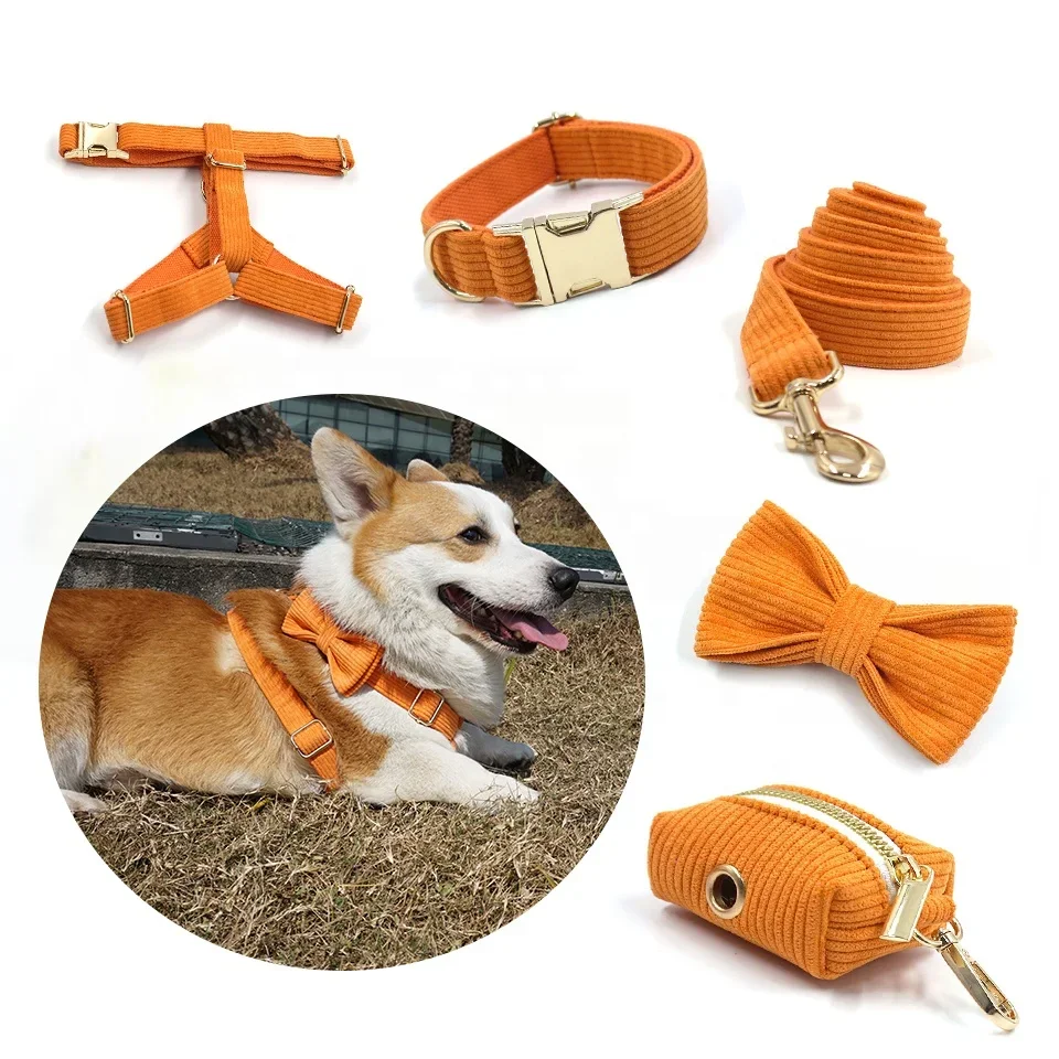 

2024 New Productos Summer Dog Bowtie Sunshine Orange Pet Leashes And Collar Set Set Padded Strap Leads Dog Vest Harness For Dogs