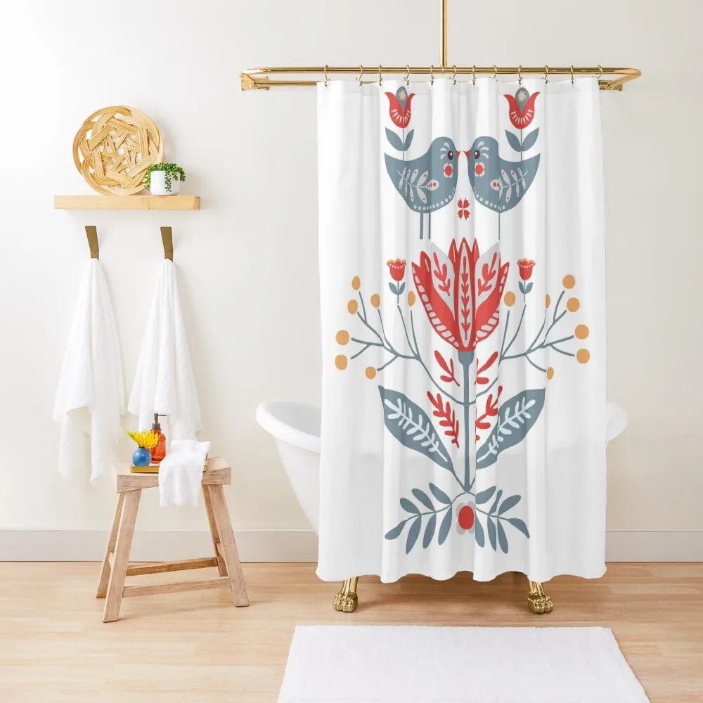 

Scandinavian Folk Art: Birds & Flowers Shower Curtain Bathtub Bathroom Accessories In The Bathroom Shower For Bathrooms Curtain