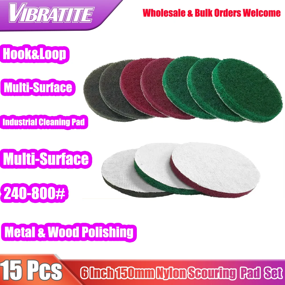 

15Pcs 6 Inch Flocking Scouring Pad 240-800 Grit Heavy Duty Industrial Nylon Pad for Grout, Tile, Kitchen, Bathroom, Grill & Car