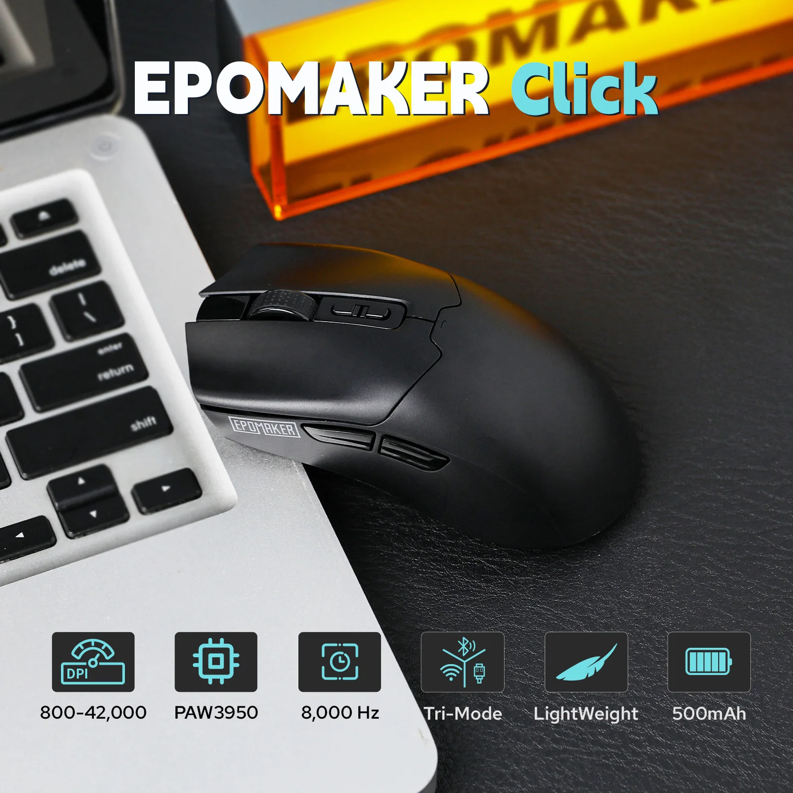 EPOMAKER Click Tri-mode Wireless Lightweight Gaming Mouse 8K Polling Rate with PAW3950 Sensor & 800 to 42000 DPI