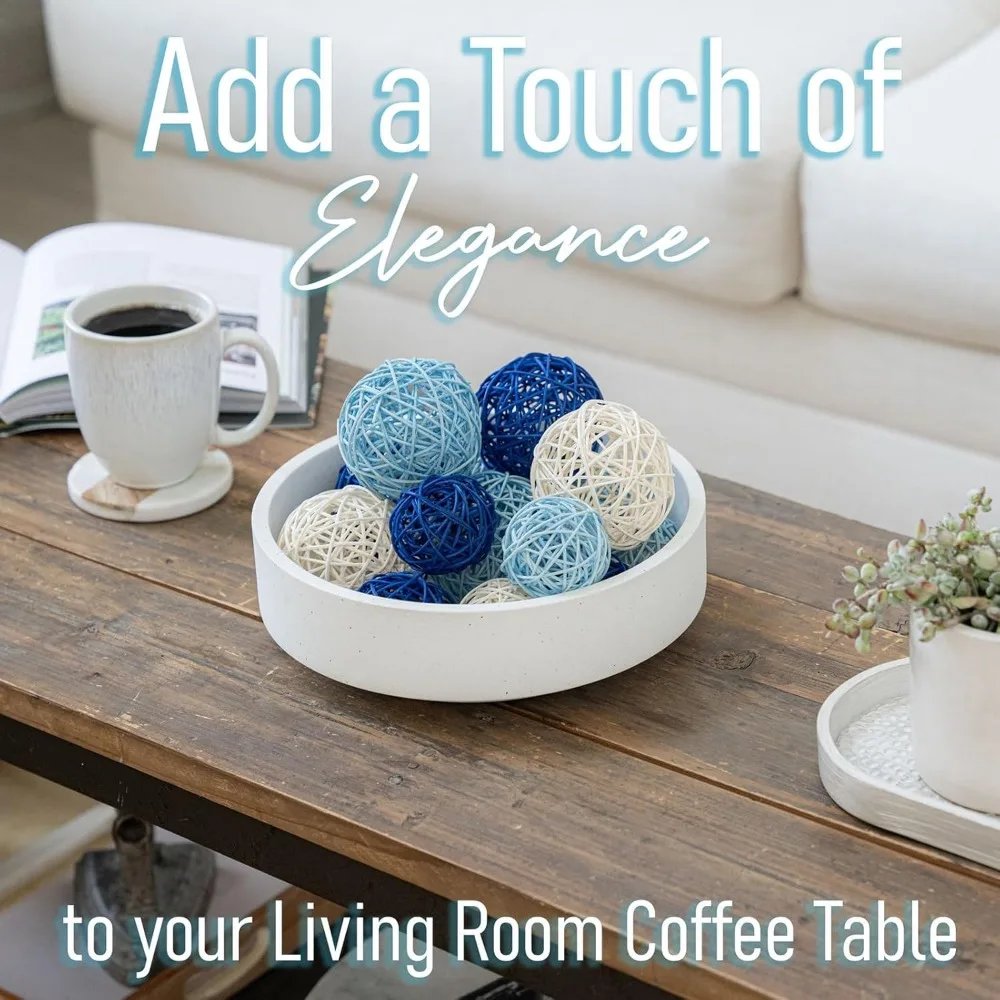 대형 흰색 콘크리트 장식 그릇, 24개의 장식 볼 포함, 과일/열쇠 보관함, 보헤미안 모던 홈데코, 식탁용 장식