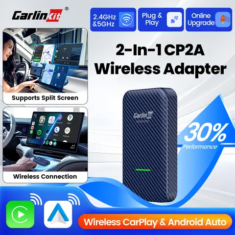 CarlinKit 무선 어댑터 CP2A 무선 안드로이드 오토 및 카플레이 스마트 미니 박스 플러그 앤 플레이 2.4G&5Ghz WiFi 블루투스 자동 연결
