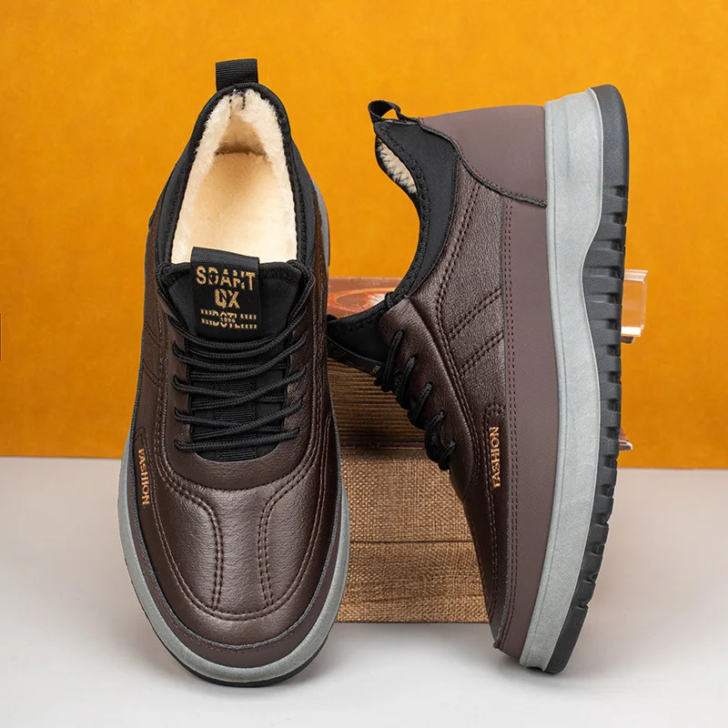 

2025 Winter New Men's Cotton Shoes Waterproof and Anti slip Fashionable One Step Warm Cotton Boots with Thick Velvet Snow Boots