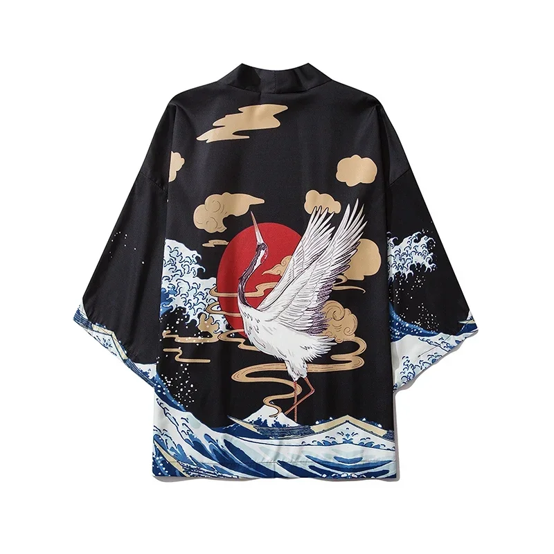 الملابس اليابانية التقليدية للرجال والنساء، ملابس الشارع، نمط الكيمونو، تي شيرت تقليدي بأكمام قصيرة #2