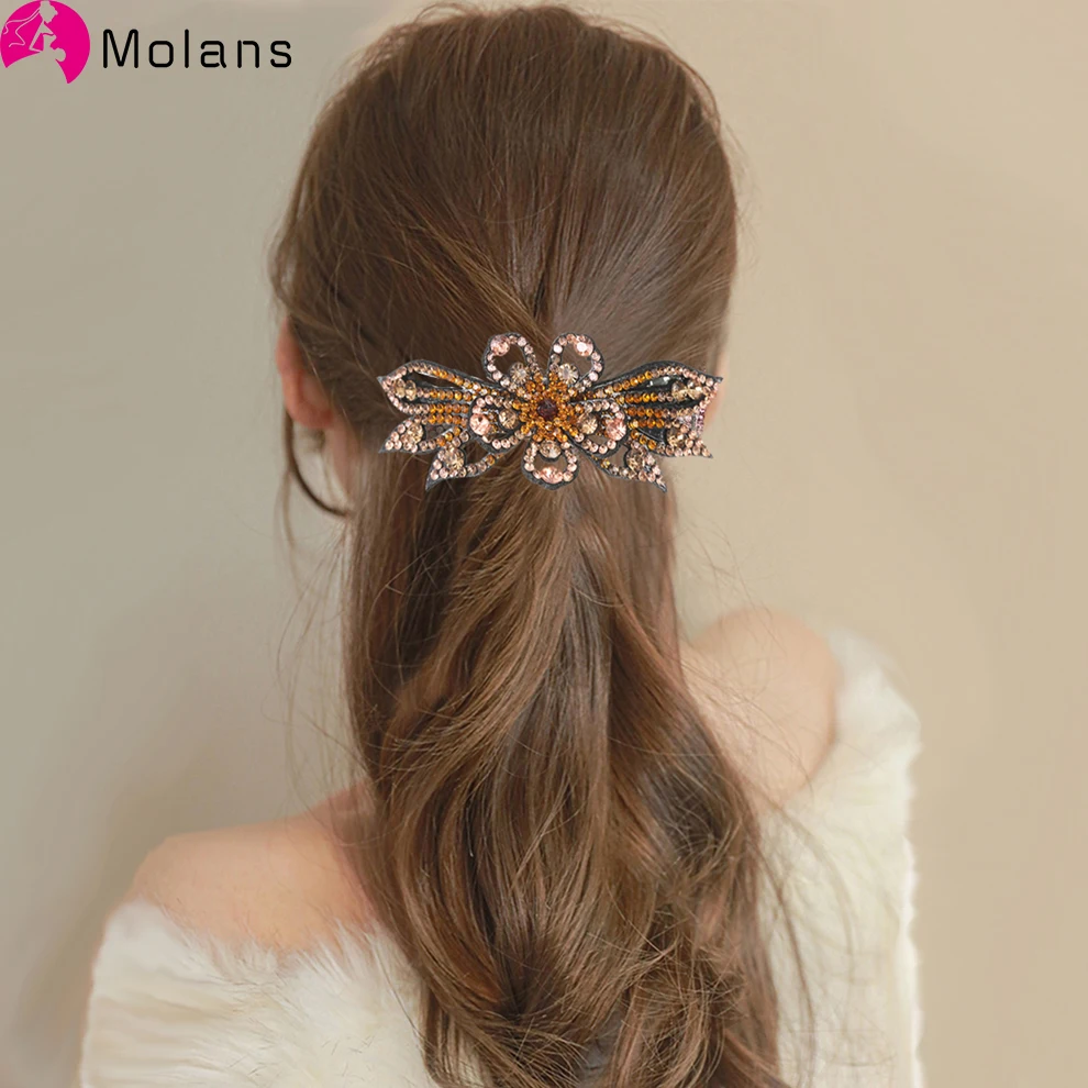 Molans Elegant Gradient Flower Rhinestone Hair Claws For Women's Fashion Big Crab Hairpin Hair Accessories Headdress