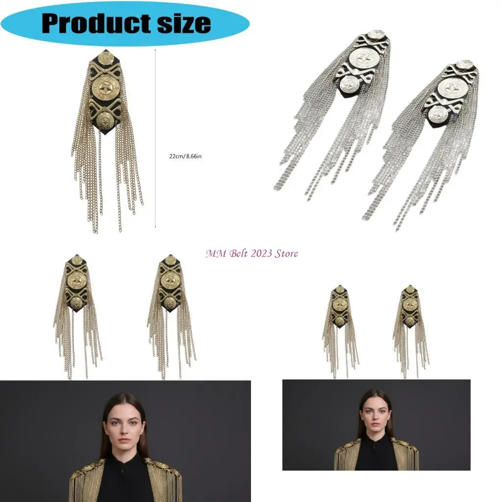 

49ME Punk Tassels Shoulder Epaulet Gothic Chain DIY Sewing Decoration Epaulet