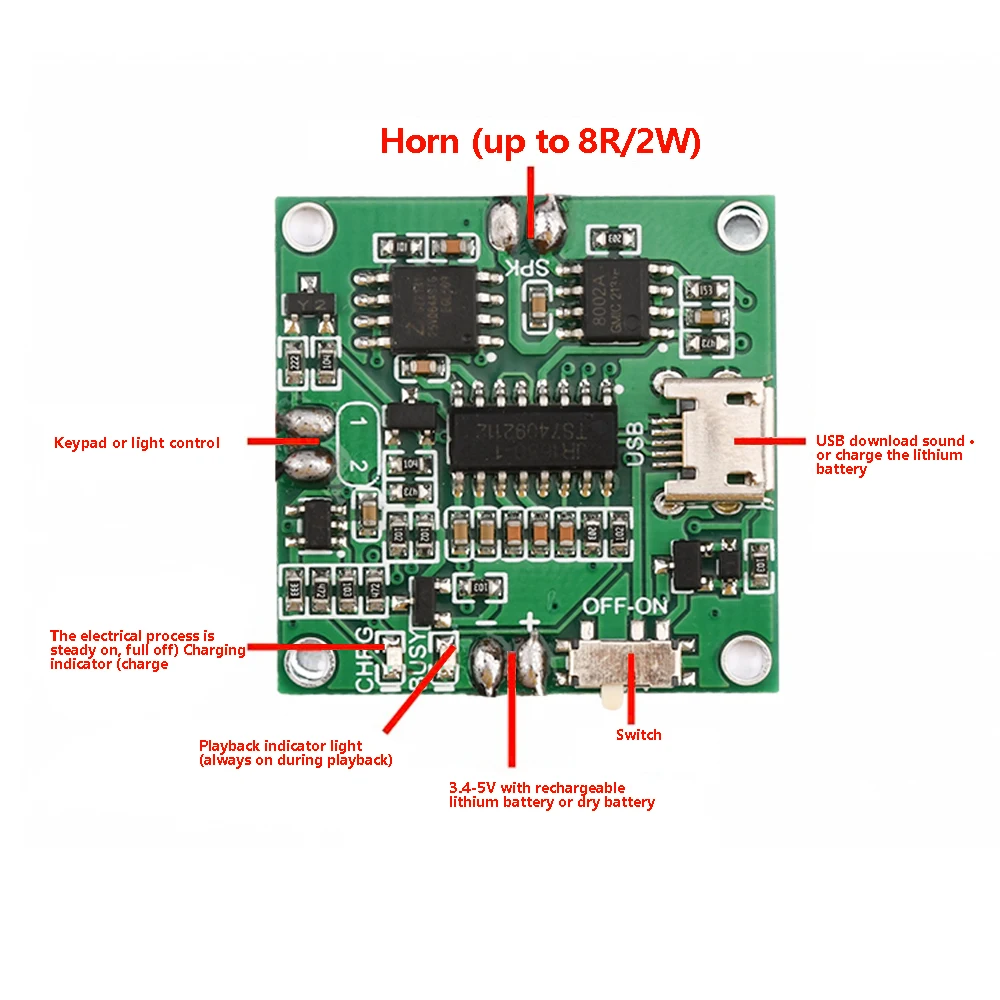 Micro USB 8M Greeting Card Module With Volume Adjustment Indicator Light Button/Light Sensing DIY Module Low Power Consumption