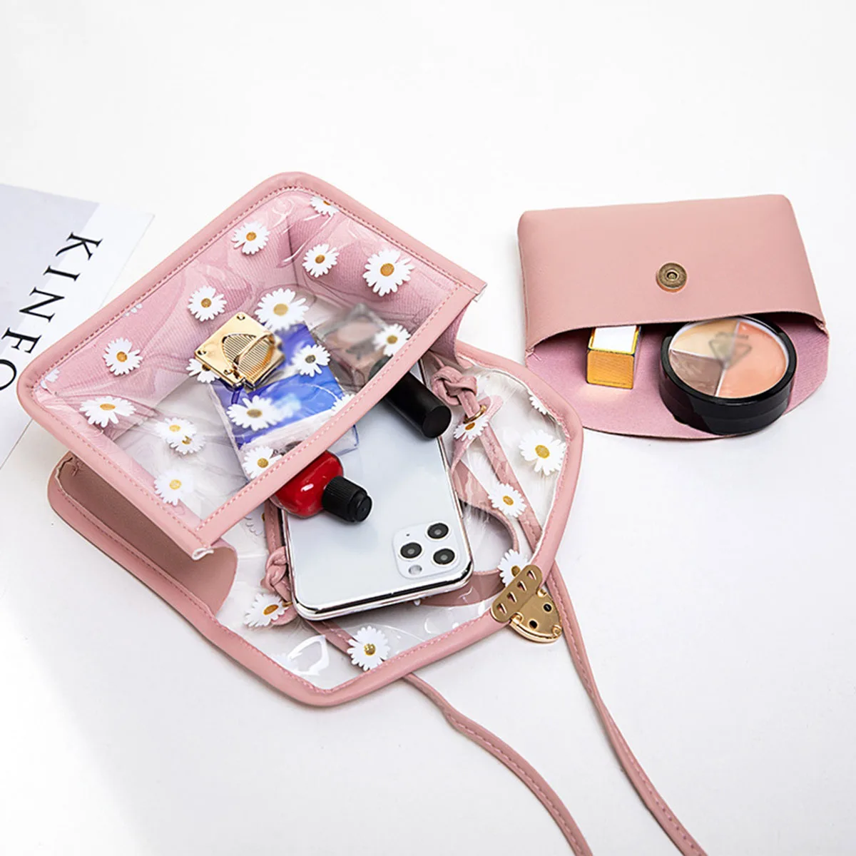 Cute Floral Print Mini Crossbody Bag Transparent Ladies Small Fresh Style Bag Fashionable See-through Design Women's Purse