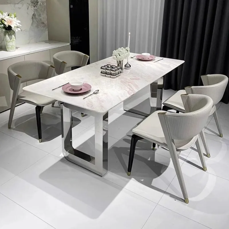 Imported pure natural marble dining tables and chairs, modern simple large flat-floor high-end villa home rectangular