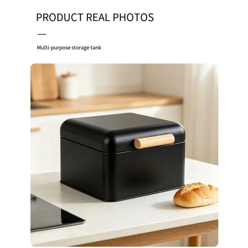 ABMI-High-Value Storage Box, Style Bread Box, Bamboo And Wood Handle Flip-Top Square Desktop Retro Small Entryway Design,