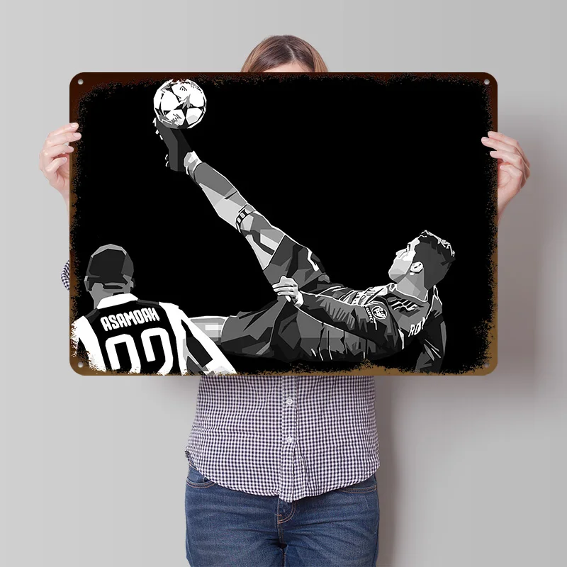 Bicycle Kick Football Tinplate Poster Customized Wall Art Vintage Metal Signs Retro Plates for Room Accessories Custom Sign Bar